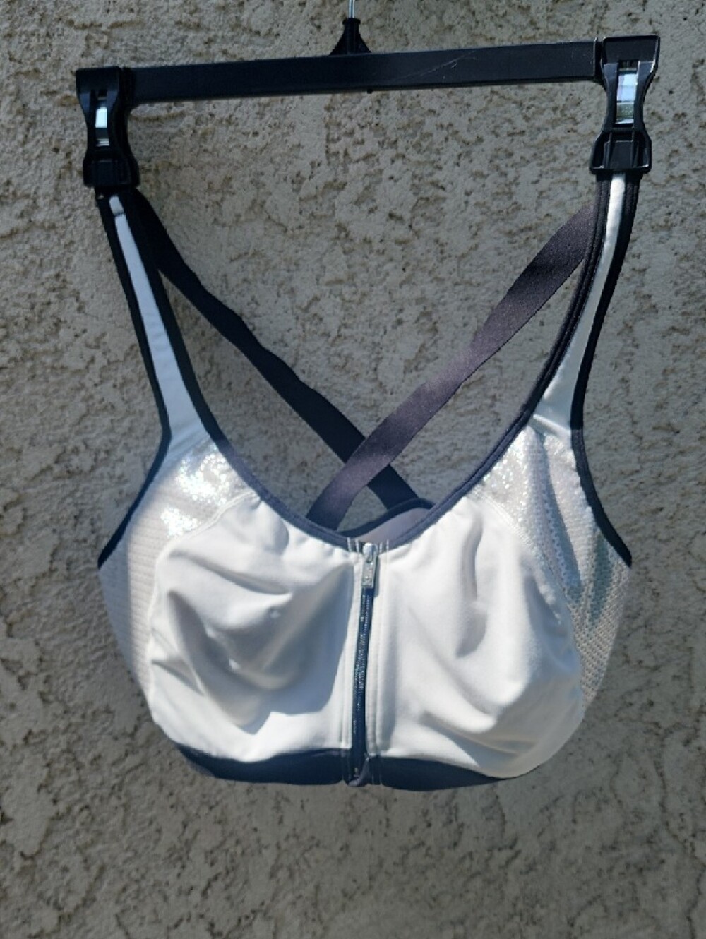 Victoria's Secret White Sports Bra with Silver and Black Trim